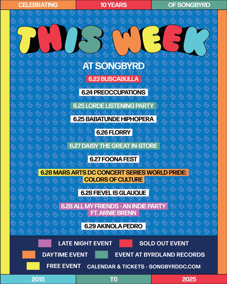 THIS WEEK AT THE BYRD!! Full calendar and tix links &gt;&gt; songbyrddc.com/events/