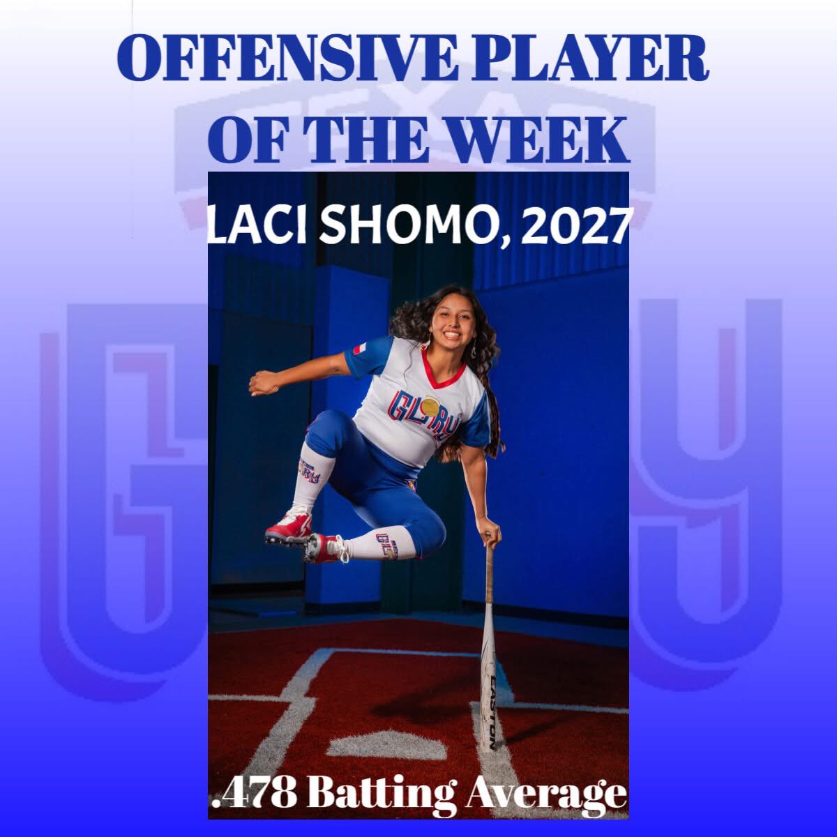 #offensiveplayeroftheweek, Laci Shomo #2027graduate! #softball #oklahomafastpitch #texasglory
<a href="/HaskellOnward/">Onward Haskell Athletics</a> <a href="/LaciShomo44099/">Laci Shomo</a>