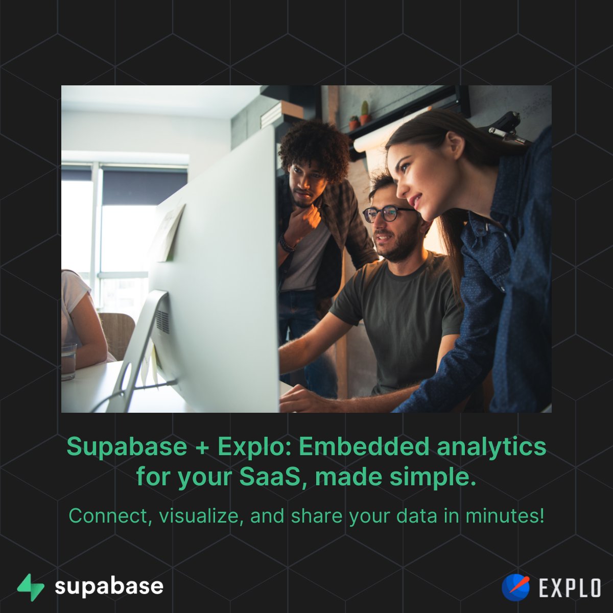 tryexplo's tweet image. New Integration Alert: @supabase + Explo
We’re excited to announce our new Data Connector integration with Supabase! 🎉 Now companies using Supabase can seamlessly connect their data to Explo to instantly build embedded dashboards, reports, and AI-powered insights—without the…