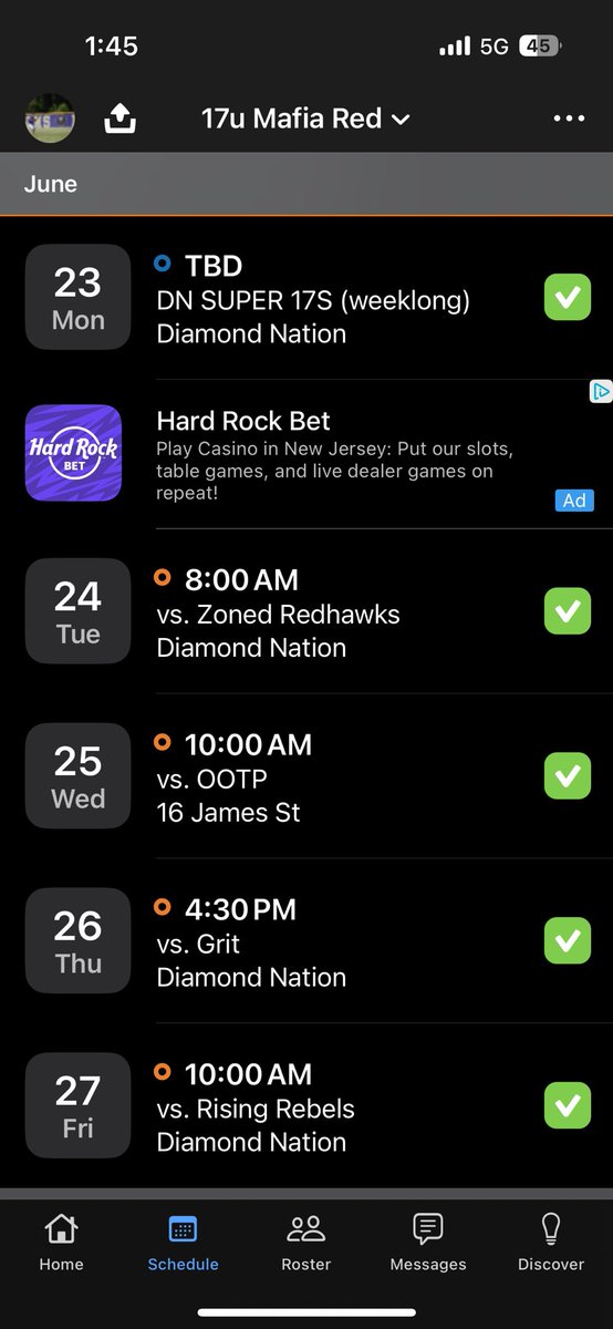 Schedule this week <a href="/DiamondNationNJ/">Diamond Nation</a> super 17s week 2