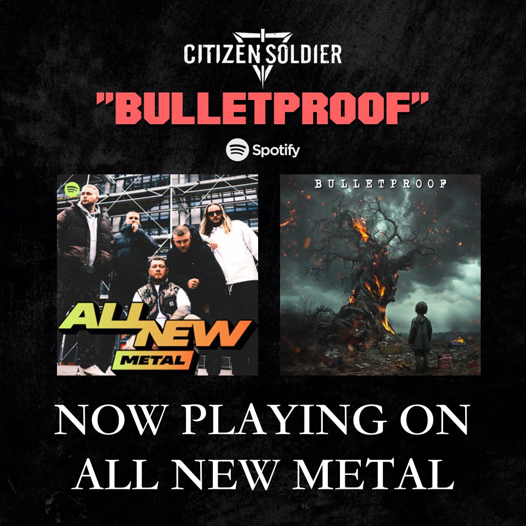 citizensoldiero's tweet image. 📣 Shoutout to @Spotify for the playlist add! “BULLETPROOF” now streaming on ALL NEW METAL!
#citizensoldierband #mentalillness #allnewmetal #spotifyplaylists #familyherilooms #newalbum #newmusic #ptsd #bpd #depression #anxiety