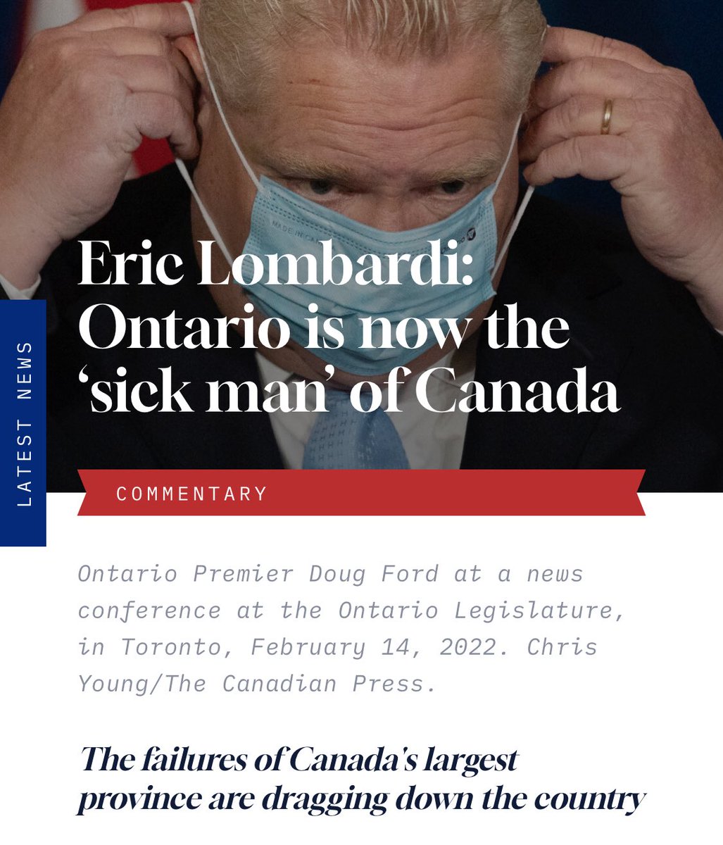 “Ontario’s defining political ideology over the last two decades, led by both Progressive Conservatives and Liberals, has been managed decline … 

Its underperformance drags down national productivity, complicates federal budgets, and undermines Canada’s ability to compete