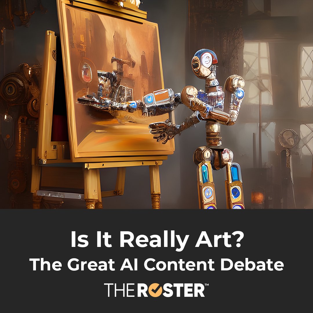 The emerging AI debate in the creative community seems to center around AI-generated imagery. More on the subject may be found in Steve Lomas’ three-part blog series, “The Great AI Content Debate”.  theroster.agency/insights-blog #AIContent #AIContentCreators #AIThreat #FindTalent