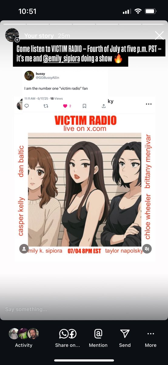 Taylor Napolsky (@taylornapolsky) on Twitter photo This is big
I’m going in on IG again—VICTIM RADIO
First episode is Fourth of July, five p.m. PST, right here on X spaces 🎇
Me and <a href="/emily_sipiora/">Emily K. Sipiora</a>…just look at the lineup
be there! 🙌 This is big
I’m going in on IG again—VICTIM RADIO
First episode is Fourth of July, five p.m. PST, right here on X spaces 🎇
Me and <a href="/emily_sipiora/">Emily K. Sipiora</a>…just look at the lineup
be there! 🙌