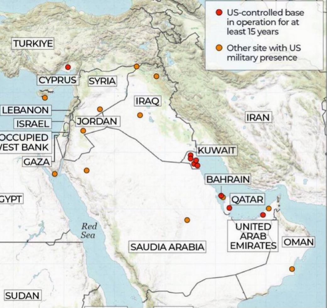 Les bases militaires américaines au Moyen-Orient qui sont probablement en état d'alerte maximale en ce moment 

Qatar : 
• Base aérienne d'Al Udeid (QG du CENTCOM, le plus grand de la région)

Koweït : 
• Camp Arifjan
• Base aérienne d'Ali Al Salem
• Camp Buehring

Bahreïn :