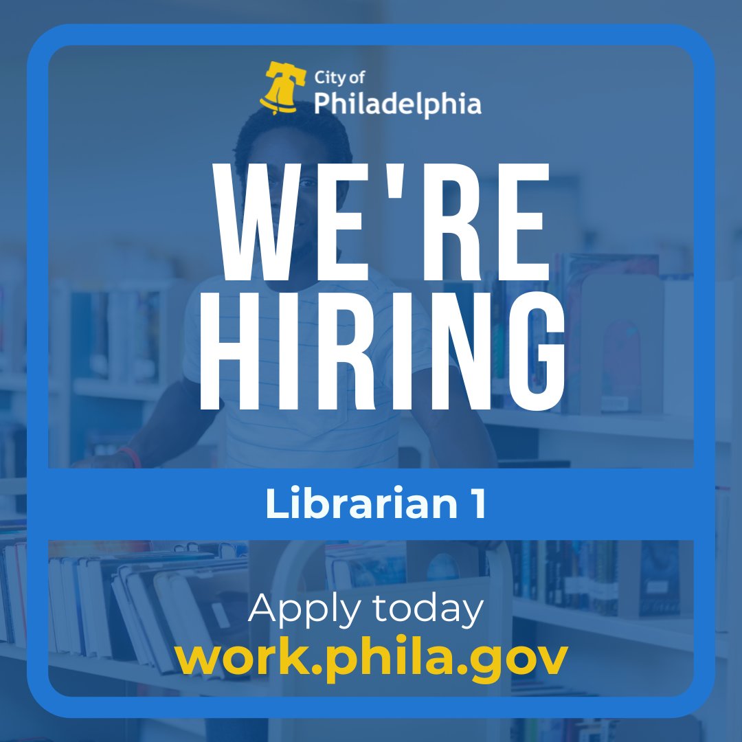 Philadelphia Office of Human Resources (@philaohr) on Twitter photo 📣 Philly is hiring Librarians!
Join the City’s <a href="/FreeLibrary/">Free Library of Philadelphia</a> team and serve your community through books, literacy, & tech.
💰 $2,000 bonus
🚆 Free SEPTA
📚 Public service with impact
🔗 Apply now: governmentjobs.com/careers/phila/…
#PhillyJobs #PublicService #NowHiring 📣 Philly is hiring Librarians!
Join the City’s <a href="/FreeLibrary/">Free Library of Philadelphia</a> team and serve your community through books, literacy, & tech.
💰 $2,000 bonus
🚆 Free SEPTA
📚 Public service with impact
🔗 Apply now: governmentjobs.com/careers/phila/…
#PhillyJobs #PublicService #NowHiring