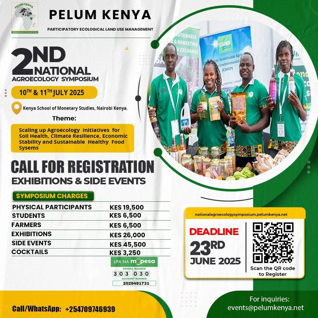 📢 CALL FOR REGISTRATION!
Join the 2nd National #AgroecologySymposiumKE on 10–11 July 2025 at KSMS, Nairobi. Organized by @PELUMKenya under the #KCOA_KHEAProject.
Register ➡️ lnkd.in/daGzUdVt
Exhibit/Host Side Events ➡️ lnkd.in/eBx9QU8f
Deadline: 27 June 🗓️