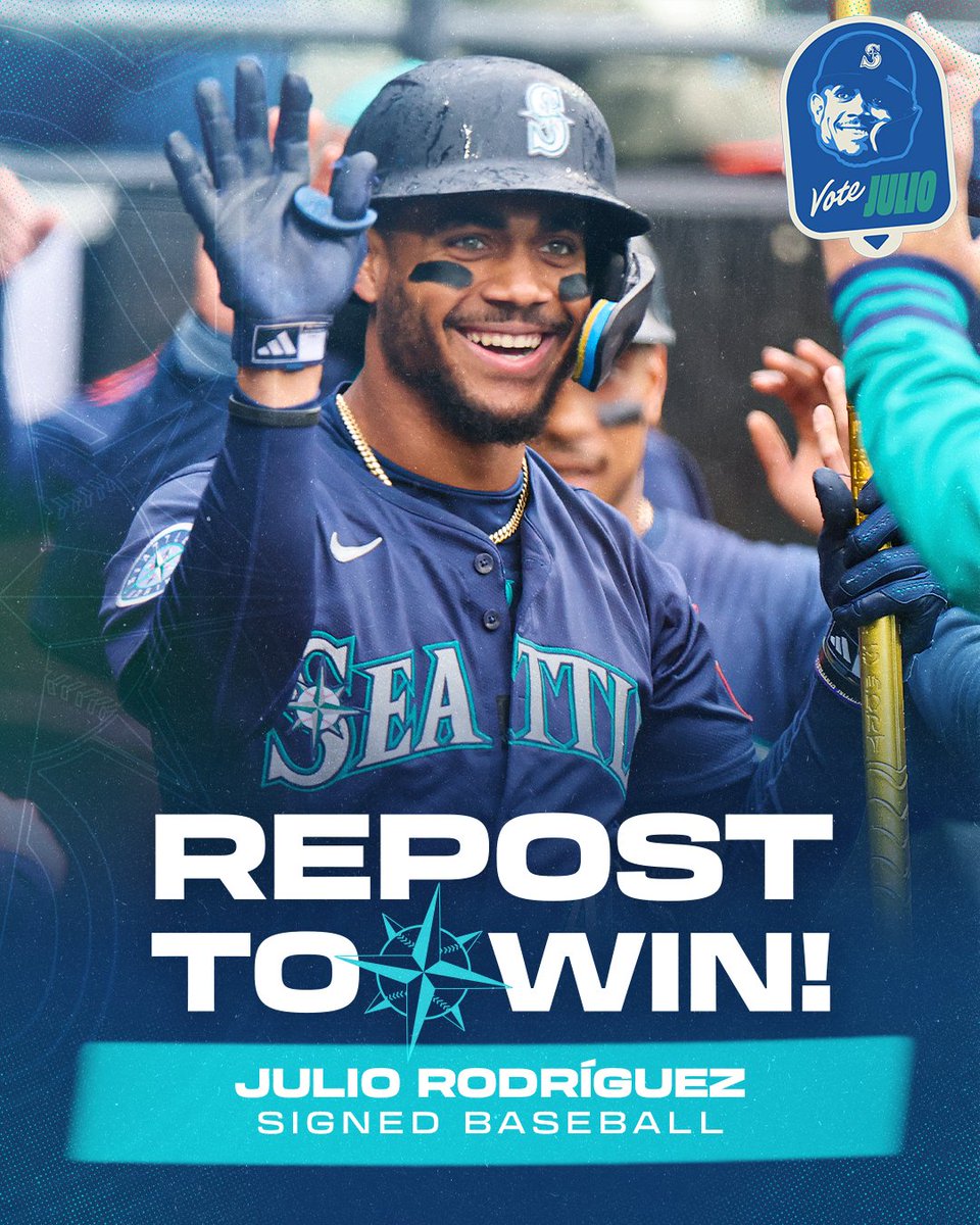 Seattle Mariners (@mariners) on Twitter photo 🌟 REPOST TO WIN 🌟
We’re giving away a signed <a href="/JRODshow44/">Julio Rodriguez🇩🇴🦁</a> baseball and all you need to do is just hit that repost button to enter... and don’t forget to vote for Julio and the rest of the crew at Mariners.com/Vote. 🌟 REPOST TO WIN 🌟
We’re giving away a signed <a href="/JRODshow44/">Julio Rodriguez🇩🇴🦁</a> baseball and all you need to do is just hit that repost button to enter... and don’t forget to vote for Julio and the rest of the crew at Mariners.com/Vote.
