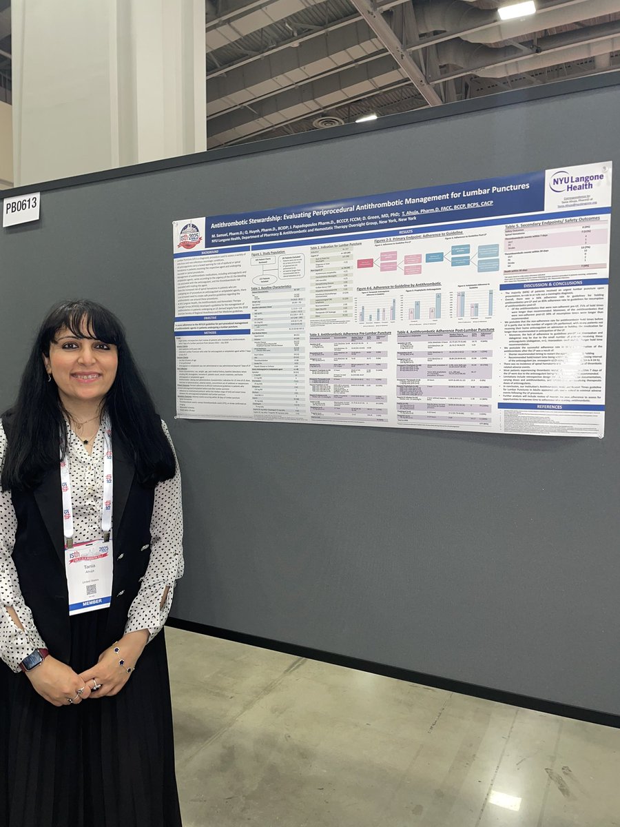 come stop by #ISTH2025 poster session, happening now, to learn more about our assessment of antithrombotic hold times for lumbar punctures. 
#antithromboticstewardship