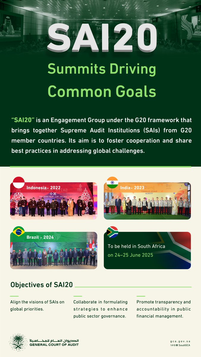 #SAI20 is brings together heads of Supreme Audit Institutions (SAIs) from #G20 member countries. It will convene tomorrow, Tuesday, with the aim of fostering cooperation on shared issues.