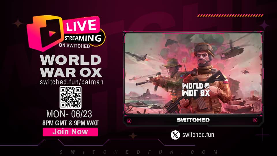Switchedfun (@switchedfun) on Twitter photo ๐ฎ๐ฅ Itโs Game Time on Switched!
Join us tonight by 8pm GMT / 9pm WAT, as we live stream <a href="/worldwar0x/">World War 0x โ Solana's $WW3 FPS</a> exclusively on Switched.fun.
Catch every moment, every battle, and every victory LIVE!
๐ด Donโt miss out โ stream with us at Switched.fun ๐ฎ๐ฅ Itโs Game Time on Switched!
Join us tonight by 8pm GMT / 9pm WAT, as we live stream <a href="/worldwar0x/">World War 0x โ Solana's $WW3 FPS</a> exclusively on Switched.fun.
Catch every moment, every battle, and every victory LIVE!
๐ด Donโt miss out โ stream with us at Switched.fun