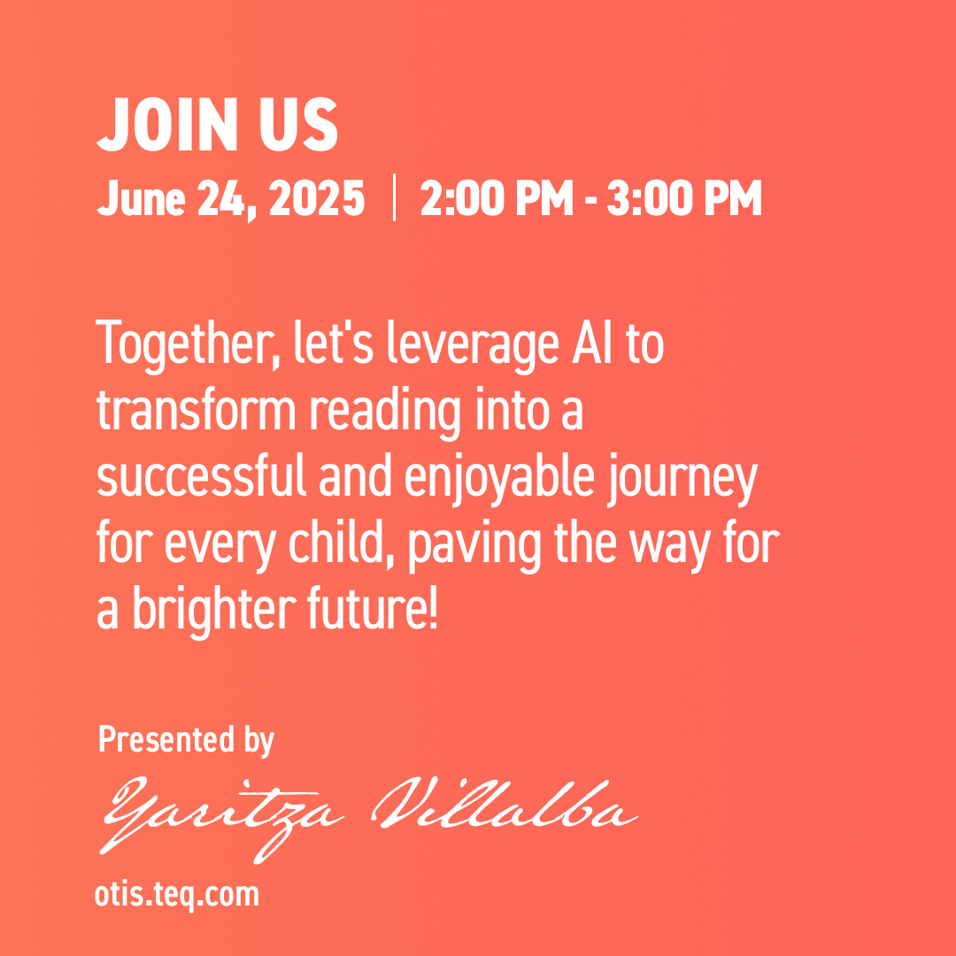OTIS for educators (@otis4educators) on Twitter photo Embrace the power of AI! Join our OTIS course on 6/24 at 2PM EDT with guest star Yaritza Villalba to boost children’s literacy skills with AI. Discover advanced tools and prepare families for the future! Join here: hubs.ly/Q03t8vF00 <a href="/YaritzaV_/">Yaritza Villalba 🇵🇦</a> #AI #edtech #OTIS #pd Embrace the power of AI! Join our OTIS course on 6/24 at 2PM EDT with guest star Yaritza Villalba to boost children’s literacy skills with AI. Discover advanced tools and prepare families for the future! Join here: hubs.ly/Q03t8vF00 <a href="/YaritzaV_/">Yaritza Villalba 🇵🇦</a> #AI #edtech #OTIS #pd