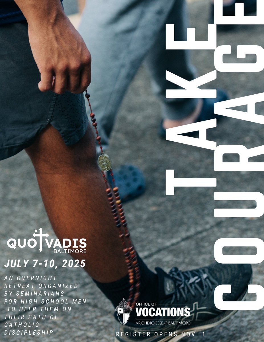 Quo Vadis is a four day encounter hosted by the seminarians of the Archdiocese of Baltimore to help young men grow as disciples of Jesus by learning how to pray, growing in fraternity, and pursuing a deeper relationship with Jesus.
Register here: 
archbalt.org/vocations/quo-…