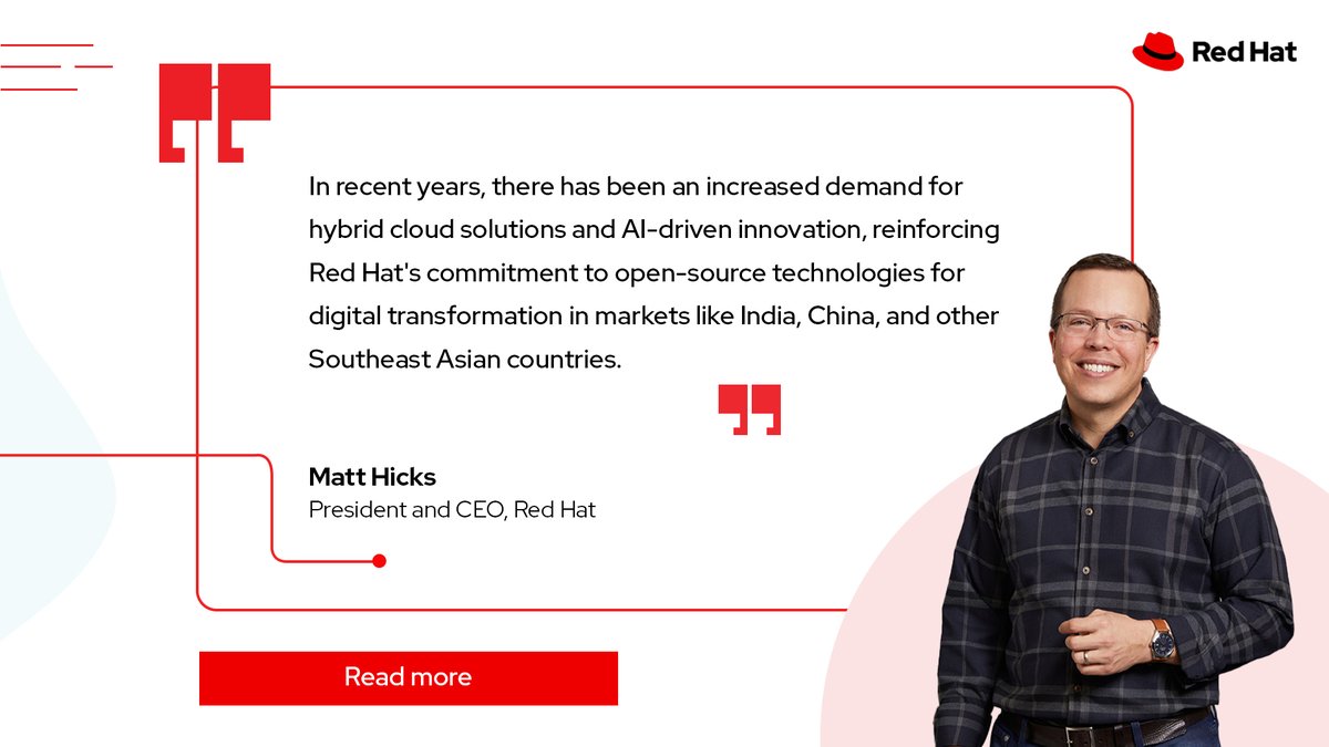 Hybrid cloud adoption is accelerating across APAC, and Red Hat is leading the digital transformation with open-source innovation. Matt Hicks, CEO of Red Hat, shares insights on AI-driven solutions and strategic expansion in the Indian market. 

Read more: bit.ly/4kX1EiJ