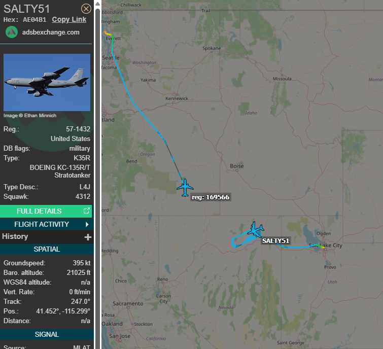 SR_Planespotter's tweet photo. KC-135 57-1432 #AE04B1 looks to be refueling P-8A 169566 ( AAS ) #AE5F4F https://t.co/Ar9XZxrLex