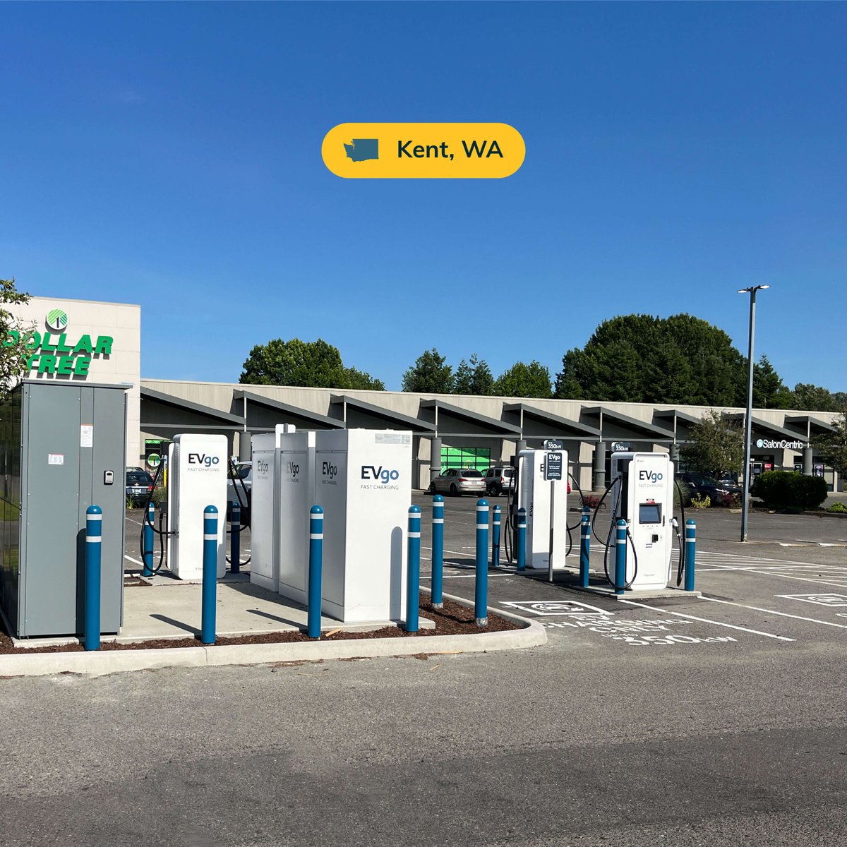 evgonetwork's tweet image. 6 charging stalls with 350 kW chargers are now available at Langston Landing, 322 Washington Ave S in Kent, WA. With Safeway and Dollar Tree nearby, it’s easy to shop while you charge.