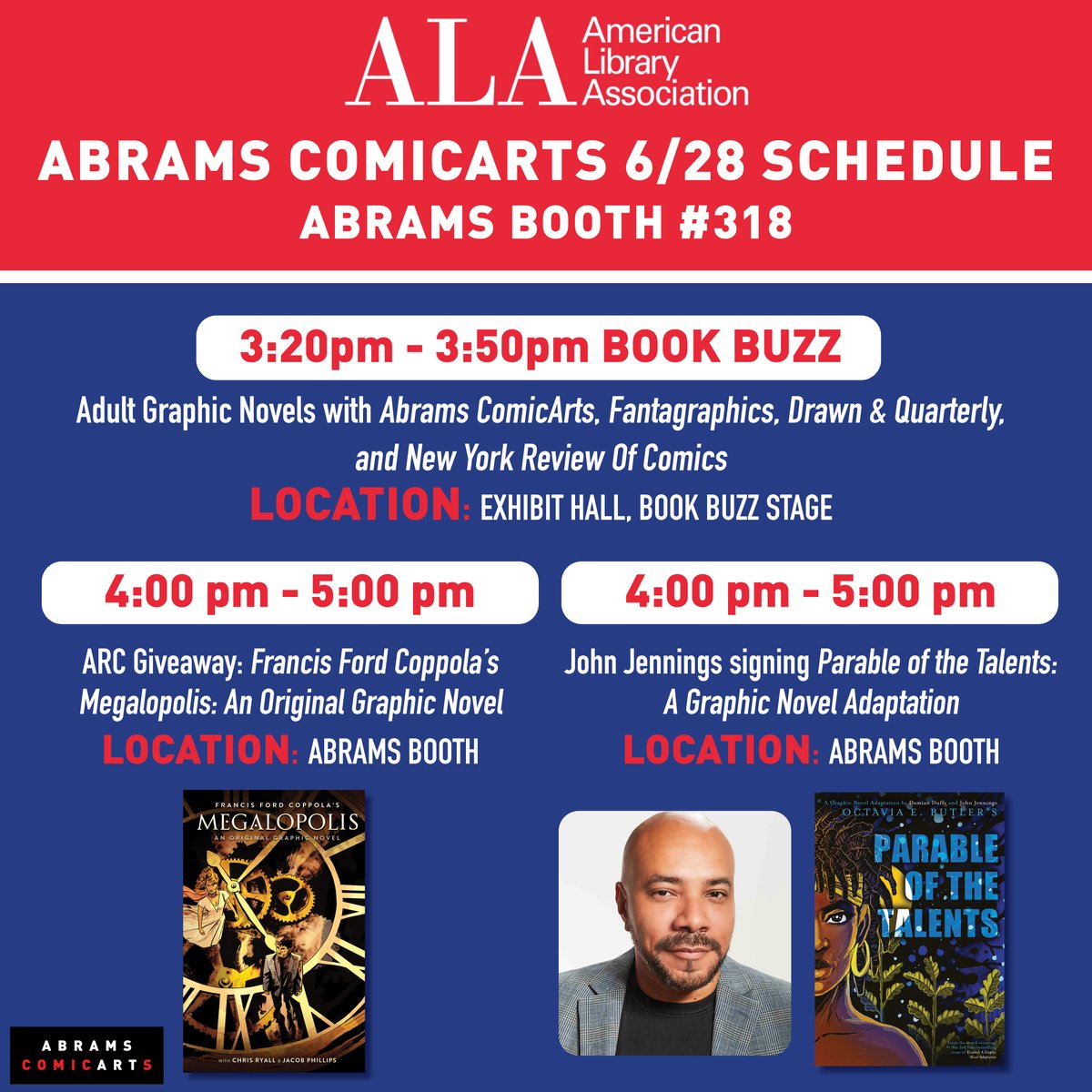 AbramsComicArts's tweet image. Abrams ComicArts is headed to Philadelphia for the American Library Association Annual Conference, June 26 through June 30!
Come by the Abrams booth 318 to check out our latest graphic novels, pick up giveaways, and chat with our team. We’re excited to connect with librarians…