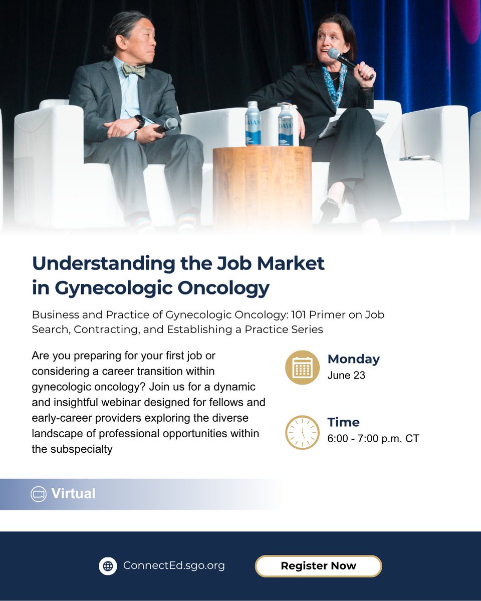 TONIGHT!

Fellows + early-career gyn oncs: our Business and Practice webinar kicks off with real talk on the job market. Join us for a live panel and interactive Q&amp;A session.

Register now:
shorturl.at/TXtMo