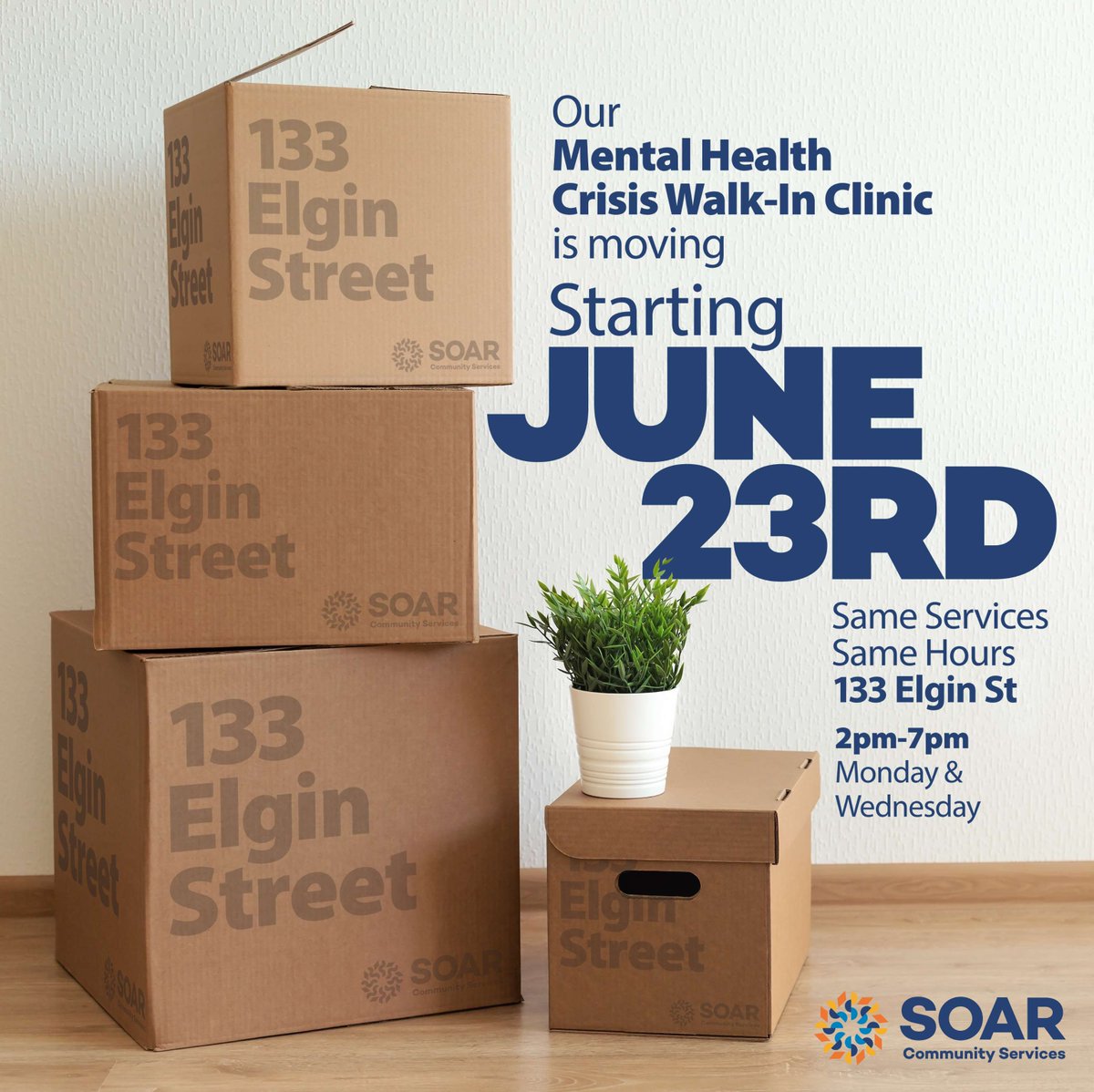 SOAR Community Services (@soarcs_) on Twitter photo Starting TODAY, our Mental Health Crisis Walk-in will be open at our 133 Elgin St. location.
Talk to a Crisis Counsellor who can offer support with coping skills, safety planning, and solution-focused support.
For more information call our crisis line at (519) 759-7188. Starting TODAY, our Mental Health Crisis Walk-in will be open at our 133 Elgin St. location.
Talk to a Crisis Counsellor who can offer support with coping skills, safety planning, and solution-focused support.
For more information call our crisis line at (519) 759-7188.