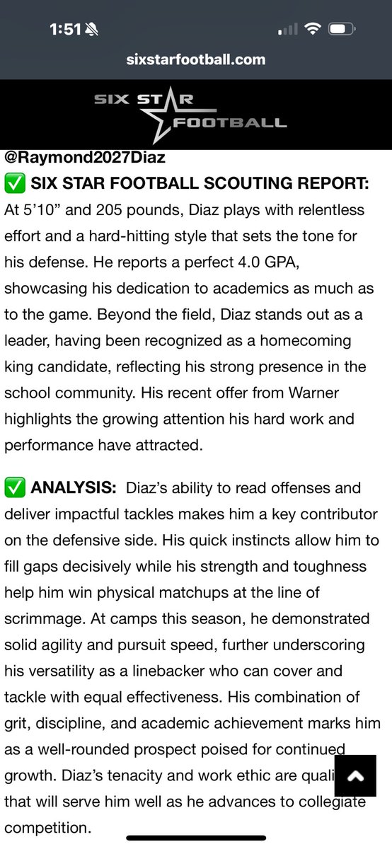 Raymond Xavier Diaz (@raymond2027diaz) on Twitter photo Thank you <a href="/sixstarfootball/">Six Star Football | PLUS+</a> for the write up. Very humble and blessed.
<a href="/coach_jgeorgejr/">Jeff George Jr.</a>
<a href="/Coach2am/">Adam Minggia II</a>
<a href="/bigfla74/">Coach Anthony Desandolo</a>
<a href="/Mikesmith_35/">Mike Smith</a>
<a href="/CoachLewis_DLP/">Michael J. Lewis II</a>
<a href="/lawmakerbo/">Coach Paul</a>
<a href="/DwightT01300317/">Dwight Thomas</a>
<a href="/A_Llosa2/">Anthony Llosa</a>
<a href="/LakeGibsonFB/">LAKE GIBSON BRAVES FOOTBALL</a>
<a href="/H2_Recruiting/">Hasani (H2) | Football Recruiting</a>
<a href="/polk_way/">PolkWay</a>
@On3Recruits
<a href="/PrepRedzoneFL/">Prep Redzone Florida</a>
<a href="/VandyFootball/">Vanderbilt Football</a> Thank you <a href="/sixstarfootball/">Six Star Football | PLUS+</a> for the write up. Very humble and blessed.
<a href="/coach_jgeorgejr/">Jeff George Jr.</a>
<a href="/Coach2am/">Adam Minggia II</a>
<a href="/bigfla74/">Coach Anthony Desandolo</a>
<a href="/Mikesmith_35/">Mike Smith</a>
<a href="/CoachLewis_DLP/">Michael J. Lewis II</a>
<a href="/lawmakerbo/">Coach Paul</a>
<a href="/DwightT01300317/">Dwight Thomas</a>
<a href="/A_Llosa2/">Anthony Llosa</a>
<a href="/LakeGibsonFB/">LAKE GIBSON BRAVES FOOTBALL</a>
<a href="/H2_Recruiting/">Hasani (H2) | Football Recruiting</a>
<a href="/polk_way/">PolkWay</a>
@On3Recruits
<a href="/PrepRedzoneFL/">Prep Redzone Florida</a>
<a href="/VandyFootball/">Vanderbilt Football</a>
