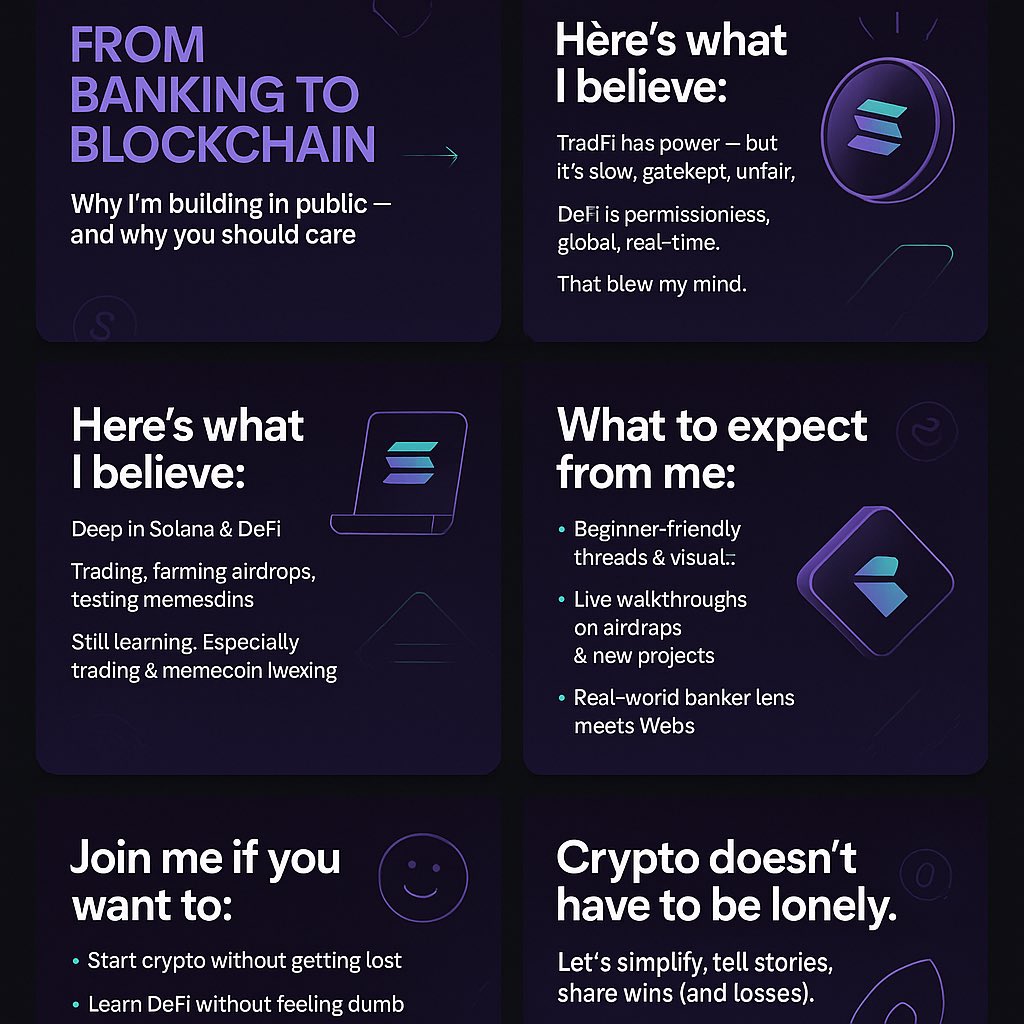 WilsonOnChain's tweet image. “Juggling Banking and Blockchain: Who am I? And why I’m building in public”

Hi, I’m Wilson. A banker by day, crypto rabbit-hole explorer by night 🧑🏾‍💻
After 4+ years in Web3, I’ve decided to build in public.
If you’re a beginner or curious about blockchain, DeFi &amp;amp; airdrops
🧵👇