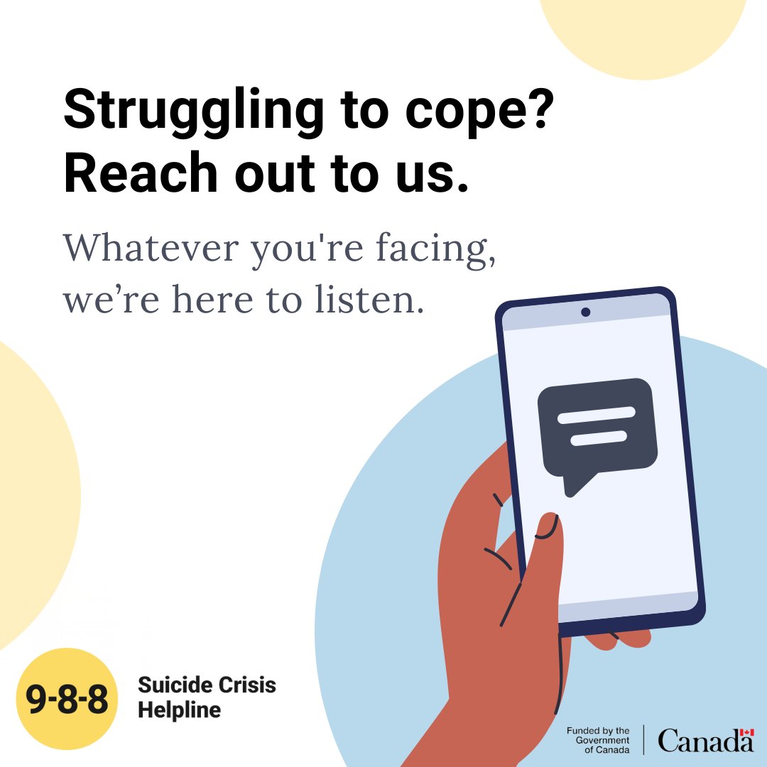 If you feel isolated, disconnected, or hopeless, you can always reach out to 9-8-8 for help. It does not matter what your situation is, we’re here to listen and offer support. Day or night, across Canada, our responders are available 7 days a week by phone or by text. #988Canada