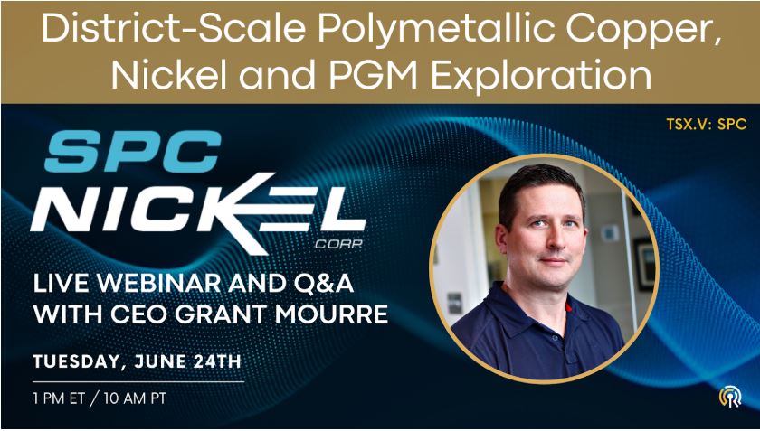 SPC Nickel Corp (@corpspc) on Twitter photo 📢Join us live tomorrow for a webinar + Q&A with Grant Mourre, CEO of SPC Nickel (TSX.V: SPC), hosted by <a href="/RadiusResearch/">Martin Gagel</a>.
🗓 June 24 | 🕐 1PM ET
🔗 bit.ly/4lbYnNj
Hear the latest on:
✅ Muskox (Nunavut)
✅ Lockerby East (Sudbury)
Replay available. $SPC #Mining #Copper 📢Join us live tomorrow for a webinar + Q&A with Grant Mourre, CEO of SPC Nickel (TSX.V: SPC), hosted by <a href="/RadiusResearch/">Martin Gagel</a>.
🗓 June 24 | 🕐 1PM ET
🔗 bit.ly/4lbYnNj
Hear the latest on:
✅ Muskox (Nunavut)
✅ Lockerby East (Sudbury)
Replay available. $SPC #Mining #Copper