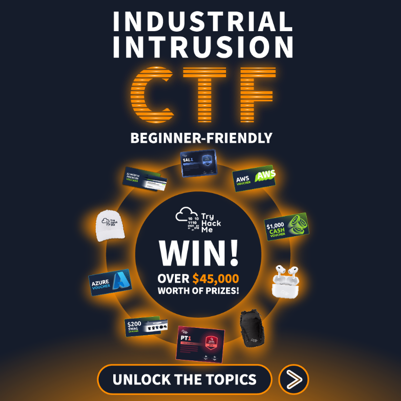 tryhackme's tweet photo. 💥 Industrial Intrusion - TryHackMe’s beginner-friendly CTF

 Swipe to see:
🔹 What’s at stake
🔹 Topics
🔹 How to join
🔹 Prize rules (Student &amp; Open)

👥 Tag your squad! Don't have one? Go over to our Discord to team up!  https://t.co/AeIY77T0KB