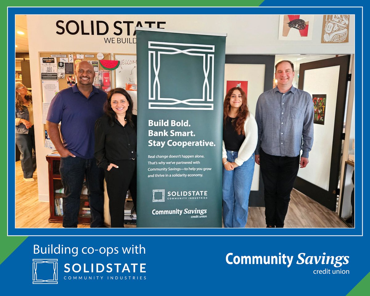 Community Savings Credit Union (@comsavings) on Twitter photo CSCU is proud to partner with <a href="/solidstate_coop/">Solid State Community Industries</a>—an inspiring organization building a solidarity economy through the creation of worker co-operatives.
If you're part of a co-op, connect with <a href="/AnjaliMurray/">Anjali Murray</a>, Senior Mgr, Strategic Partnerships, to learn how we can support your vision. CSCU is proud to partner with <a href="/solidstate_coop/">Solid State Community Industries</a>—an inspiring organization building a solidarity economy through the creation of worker co-operatives.
If you're part of a co-op, connect with <a href="/AnjaliMurray/">Anjali Murray</a>, Senior Mgr, Strategic Partnerships, to learn how we can support your vision.