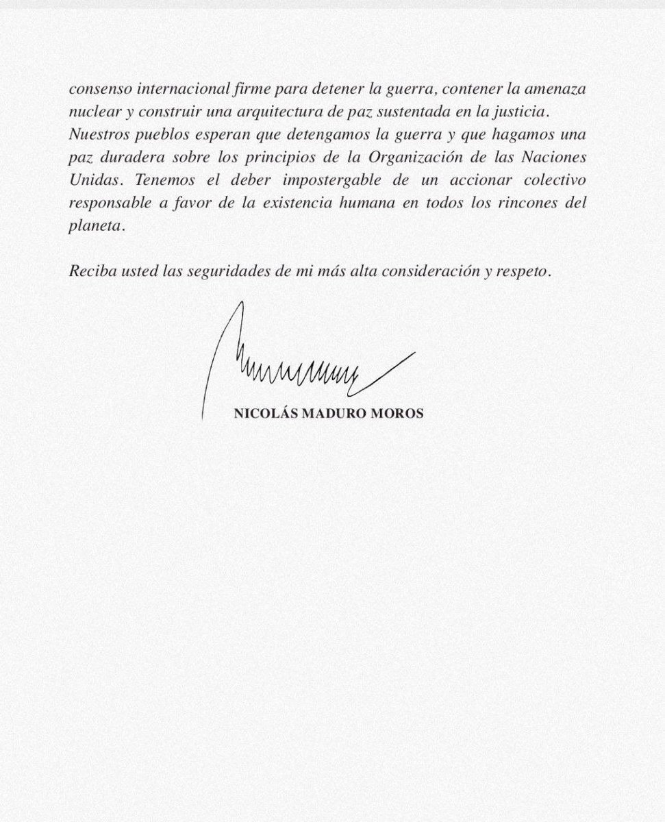 El Presidente de la República Bolivariana de Venezuela, Nicolás Maduro Moros, envió un mensaje a la comunidad internacional reafirmando el compromiso del país con el desarme, la paz y la convivencia entre las naciones, y rechazando las acciones bélicas de Estados Unidos e Israel.