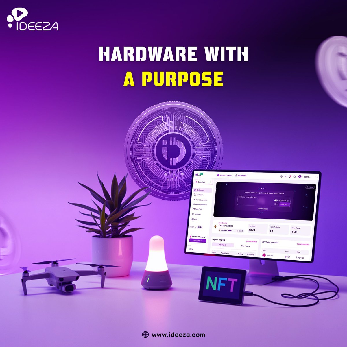 MAKE_IDEEZA's tweet photo. 🎯 Hardware with a Purpose
Why scroll mindless NFTs?
IDEEZA NFTs actually do stuff:

🚁 Fly
🌿 Grow
💡 Light

Buy an NFT. Get a working product.

🌟 Own function!!!  https://t.co/TmSNiHmPMU

#IDEEZA #IDZ #FunctionalNFTs #RealUseCases #NFTsThatWork #IoTCollectors #MintFunctionality #PurposefulTech