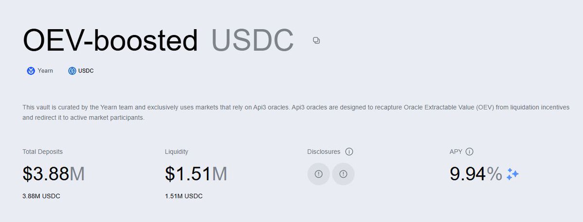 billyjitsu_'s tweet image. If you aren't using the products you contribute to, can you even be trusted?
yeah, I might dilute myself a little but negative borrow rates on USDC and a 9% on the vaults?
Discover what @Api3DAO OEV can do for you 🤙