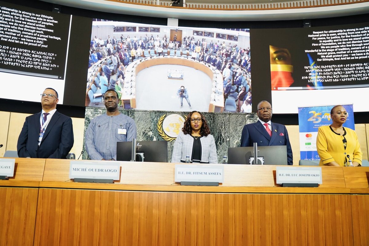 tweet_afrea's tweet image. The memories of #AfrEA25 live on, and so will its generational impact.
On June 16, 2025, the United Nations Conference Centre in Addis Ababa was brimming with purpose as AfrEA marked its 25th anniversary in grand style.
The day began with dignity; the Ethiopian national anthem…