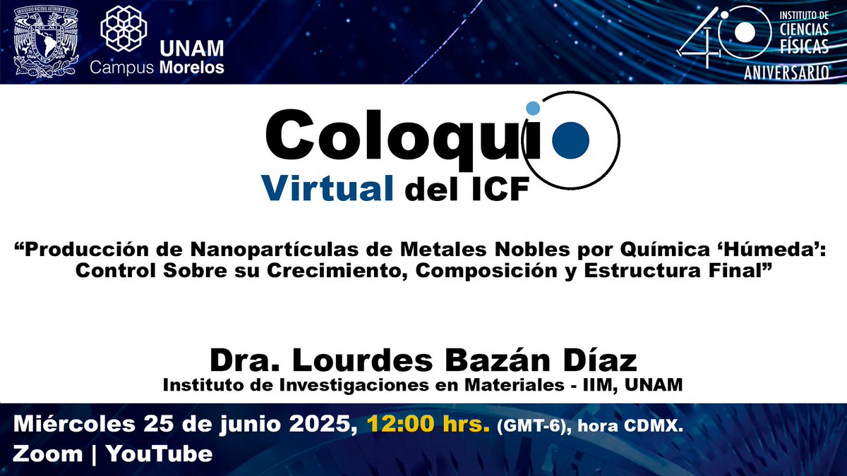 ICF-UNAM (@icf_unam) on Twitter photo La Dra. Lourdes Bazán Díaz del <a href="/iimunam/">Instituto de Investigaciones en Materiales UNAM</a> impartirá nuestro último Coloquio del semestre, el cual será únicamente virtual.
Conéctate este miércoles a las 12 hrs. por Zoom o bit.ly/YouTube_ICF
Resumen: fis.unam.mx/coloquios/738
#UNAM #UNAMMorelos #Cuernavaca La Dra. Lourdes Bazán Díaz del <a href="/iimunam/">Instituto de Investigaciones en Materiales UNAM</a> impartirá nuestro último Coloquio del semestre, el cual será únicamente virtual.
Conéctate este miércoles a las 12 hrs. por Zoom o bit.ly/YouTube_ICF
Resumen: fis.unam.mx/coloquios/738
#UNAM #UNAMMorelos #Cuernavaca