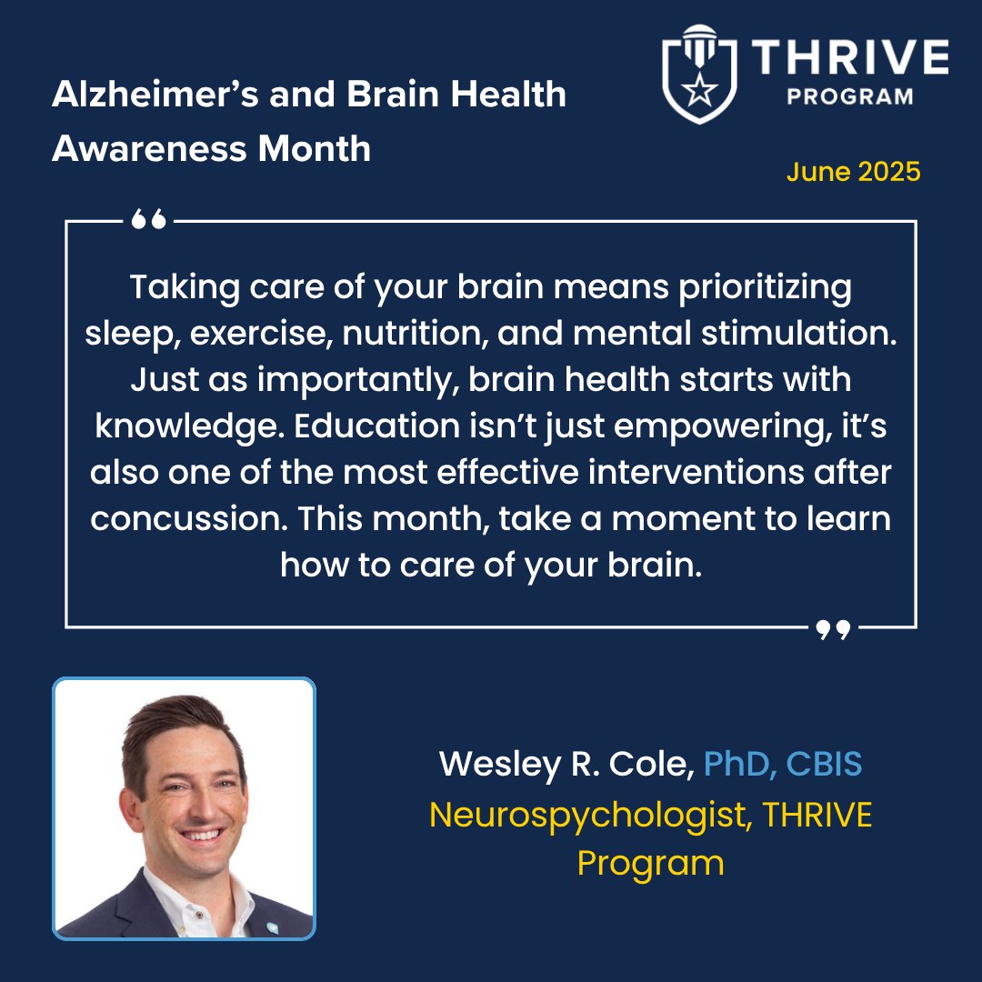 Brain Health Awareness Month is a good time to remember that brain health is physical health. Our UNC THRIVE Program provides tools to help Veterans and First Responders optimize their brain health! thriveprogram.unc.edu