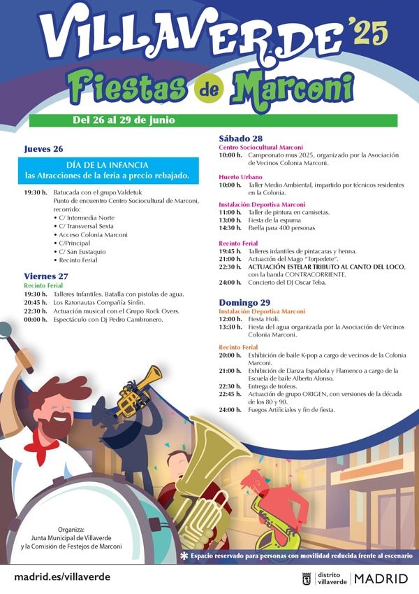 Llegan las fiestas de Marconi del 26 al 29 de junio 

El Centro Sociocultural Marconi, la instalación deportiva de la zona y el recinto ferial de la calle de San Eustaquio 14 acogerán la mayoría de las actividades 

distritovillaverde.com/llegan-las-fie…