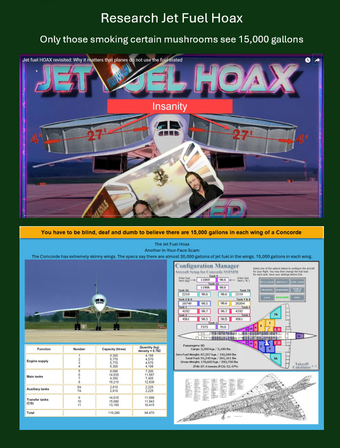 Research the Jet Fuel Hoax. The fuel does not fit!