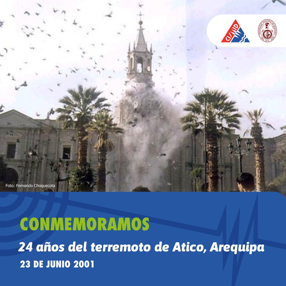 CISMID_UNI's tweet image. #EfeméridesSísmica | Hoy se cumplen 24 años del terremoto de Atico (M8.4), el más fuerte del siglo XXI en Perú. Afectó a Arequipa, Tacna, Moquegua y Ayacucho.
📰cismid.uni.edu.pe/efemeridessism…
🎥 youtube.com/watch?v=HkBp-2…
#Terremoto #Perú #Sismo #GestiónDelRiesgo #Arequipa