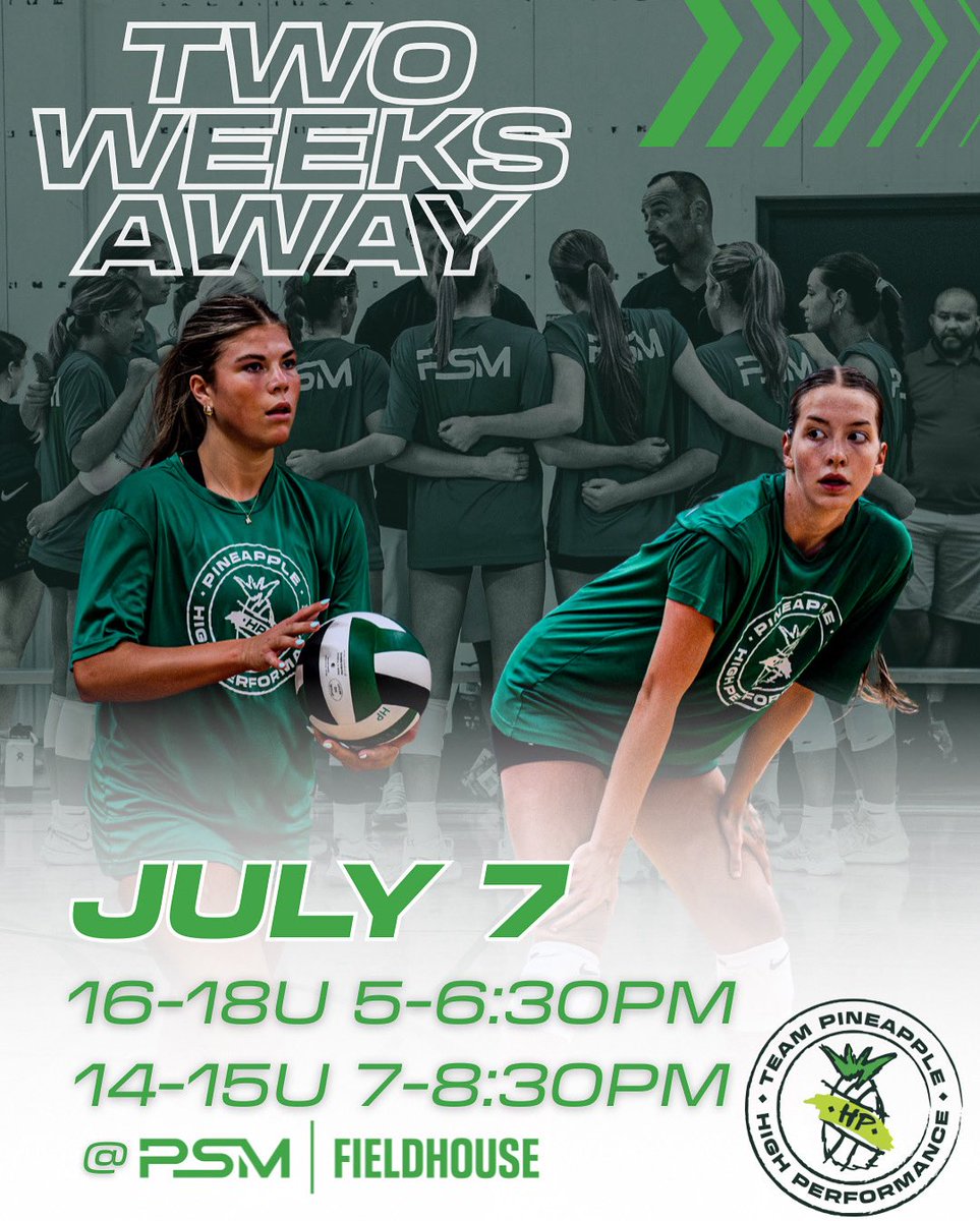 2️⃣ WEEKS OUT ❗️🏐 Are you registered?

If you are the best player on your school team, on your club team, or in your region, you belong on a PHP Team. 

Don’t miss our tryouts!
Monday, July 7th at the PSM Fieldhouse
pineapplehp.leagueapps.com/clubteams/4562…

PHP - Where CHAMPIONS go for GOLD!