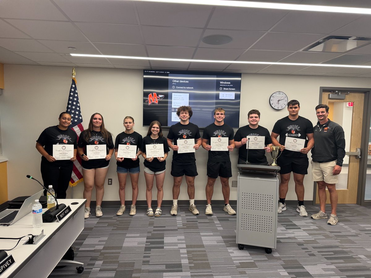 At the Board of Education meeting, we honored Cooper Bowman (5th at State in Pole Vault), Maya Ledesma (4th and 6th at State in Track), Natalie Nahs (9th at State in Track), the powerlifters who placed individually at State, and the Boys 2A State Champions in Powerlifting.