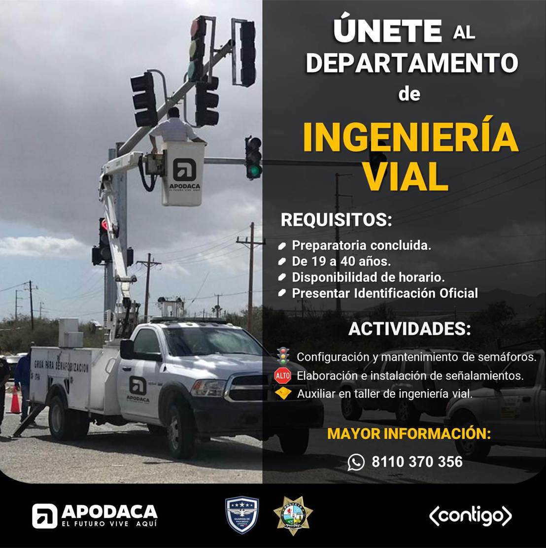 Forma parte del Departamento de Ingeniería Vial, manda mensaje al Centro de Reclutamiento.