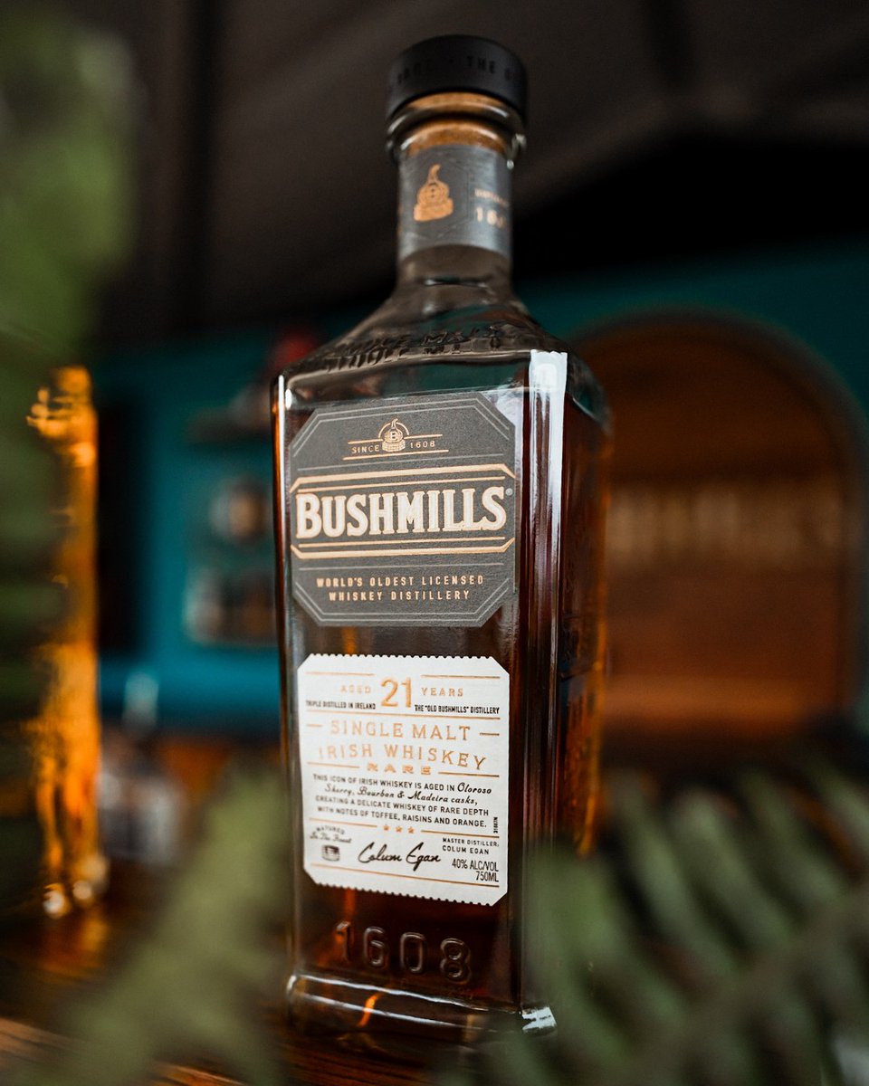Bushmills 21 Year Single Malt: rich with stone fruit, honeyed oak, and patience.