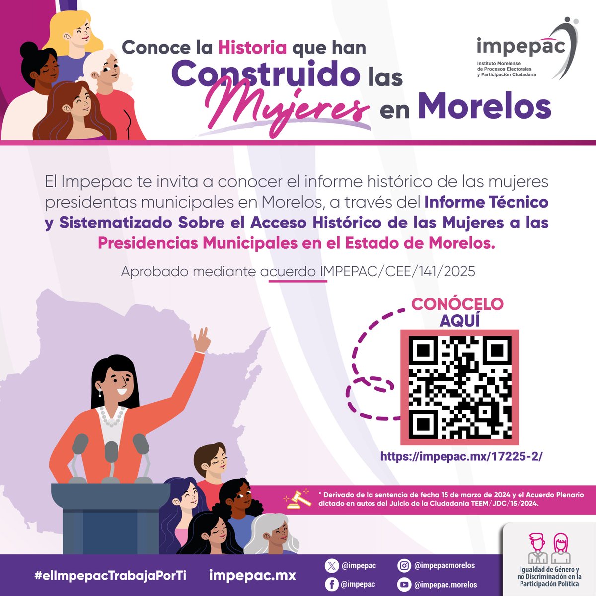 Conoce el Informe Técnico y Sistematizado sobre el Acceso Histórico de las Mujeres a las Presidencias Municipales de Morelos. Consulta el documento aqu:👇🏽 impepac.mx/17225-2/