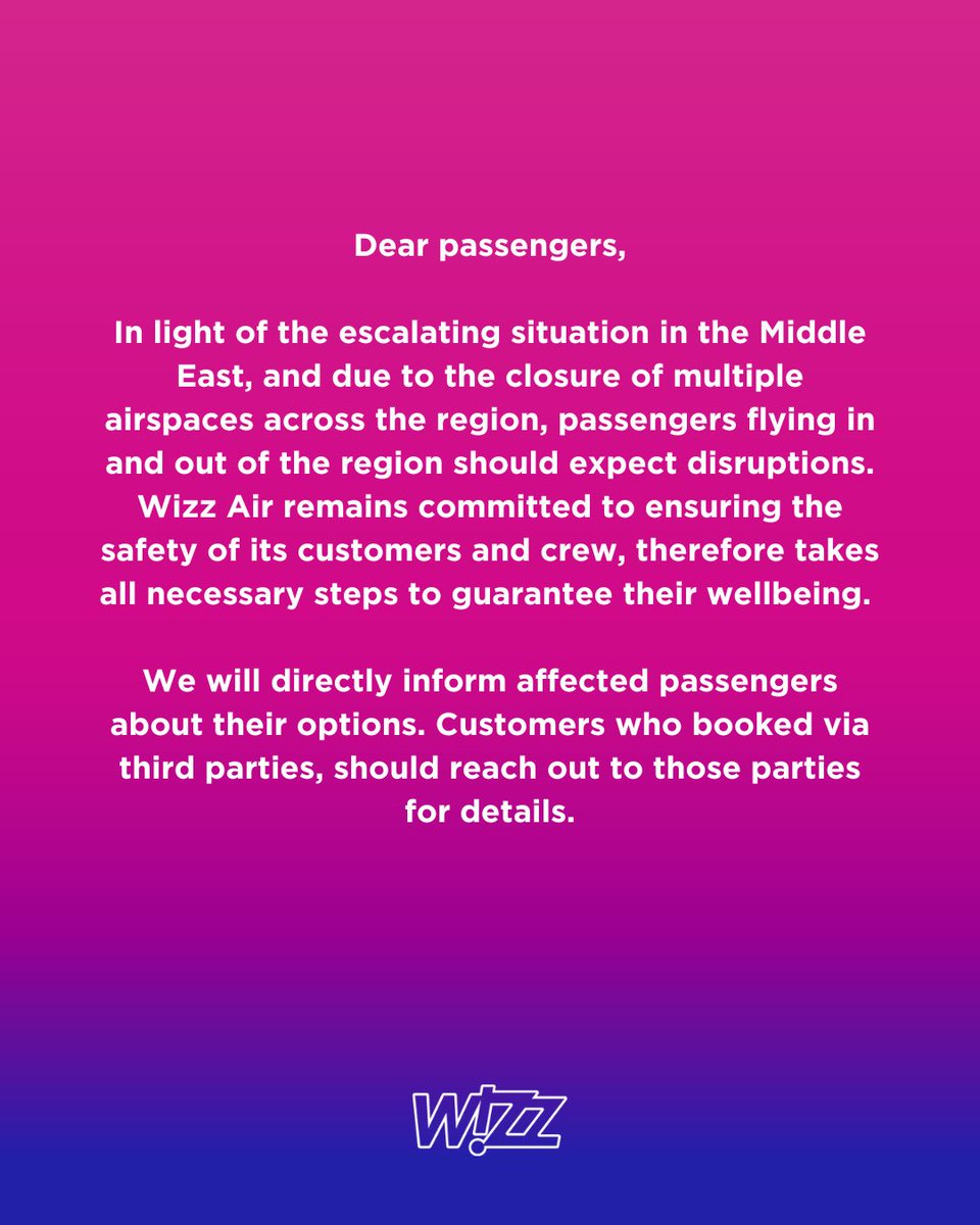 We’re closely monitoring the situation. For real-time updates, please visit our Current Flight Status page:
wizzair.com/en-gb/help-cen…
