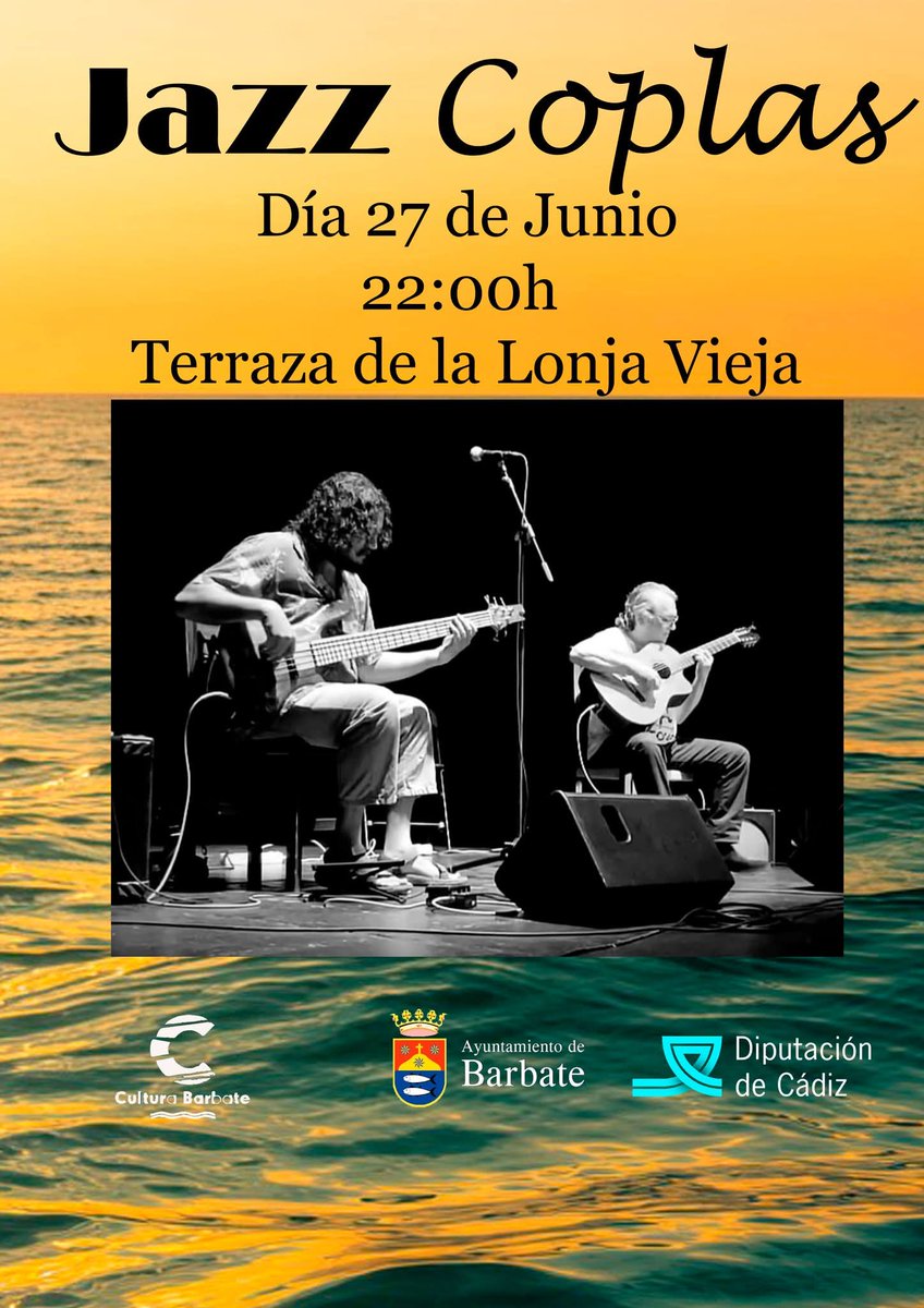 ¿Que prefieres? ¿Jazz o copla? La Delegación de Cultura te invita al espectáculo musical Jazz Copla, en la Terraza de la Lonja Vieja el próximo viernes día 27 de junio a las 22:00h. Con Cultura Barbate, no tienes que elegir.