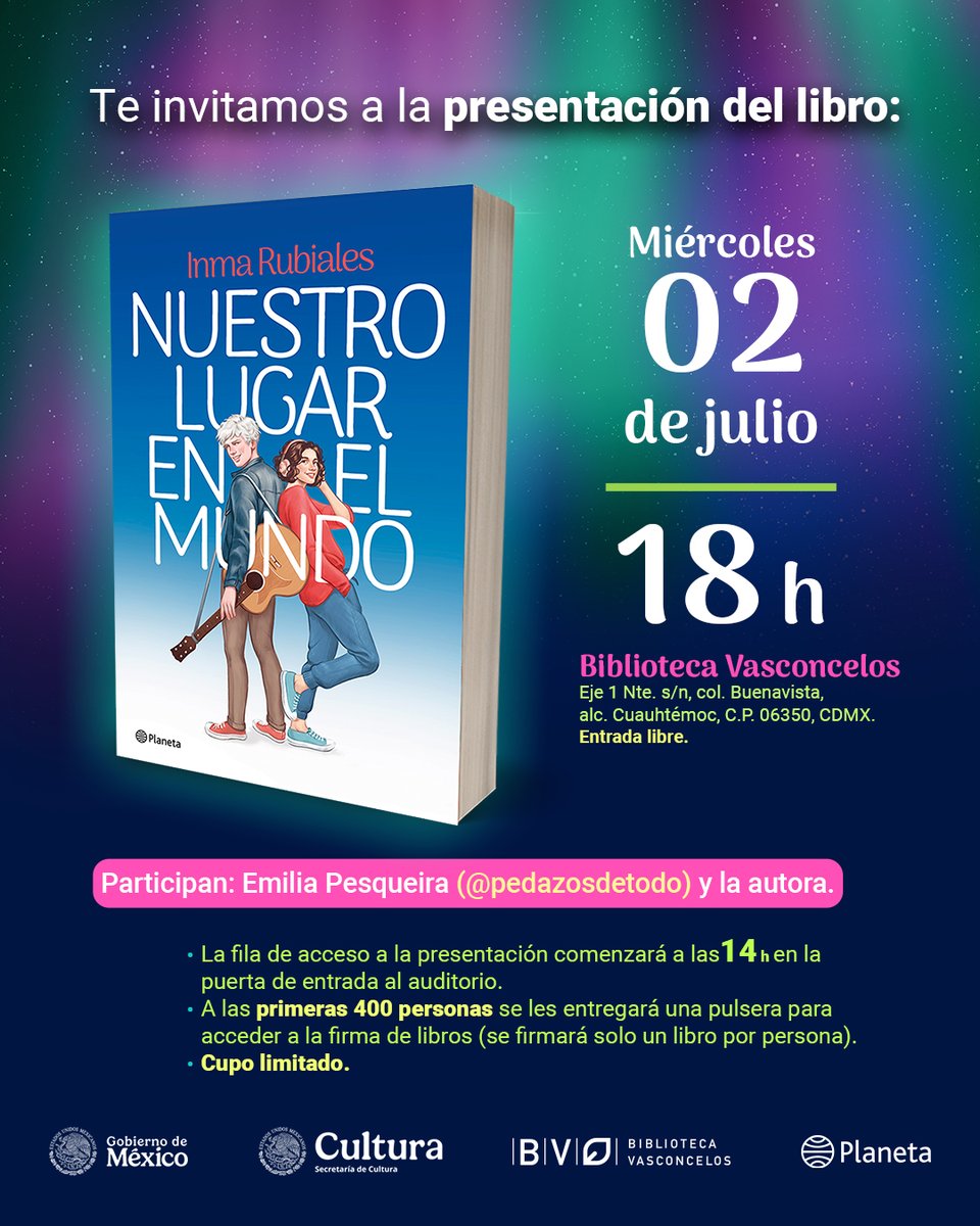 ‼️📖 Sobre la PRESENTACIÓN y FIRMA en CIUDAD DE MÉXICO el día 2 de JULIO en la Biblioteca Vasconcelos.

Finalmente será con registro previo online, las entradas son gratuitas y limitadas. Publicaré el enlace MAÑANA a las 12PM (horario México). Ganas de veros ❤️❤️❤️❤️