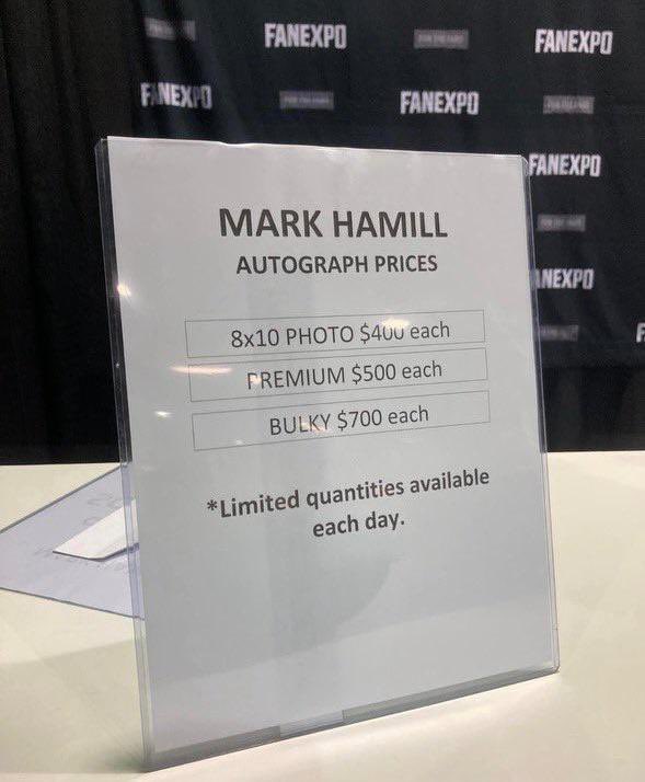 Smcg91's tweet photo. @JeffDye Luke skywalker has the worst autograph and photo prices https://t.co/PPkzWNv6NA