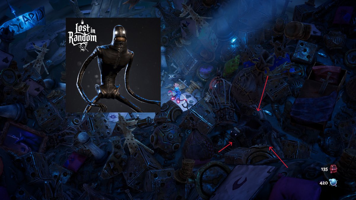 BryanEstradaLen's tweet image. When you die in #LostinRandom and respawn at the discard mountain, you can see the body of Shadowman (character that guided the protagonist Even of the original game) from the original Lost in Random on the right side.
@JustAbout__
#JustCreators #TheEternalDie #easteregg