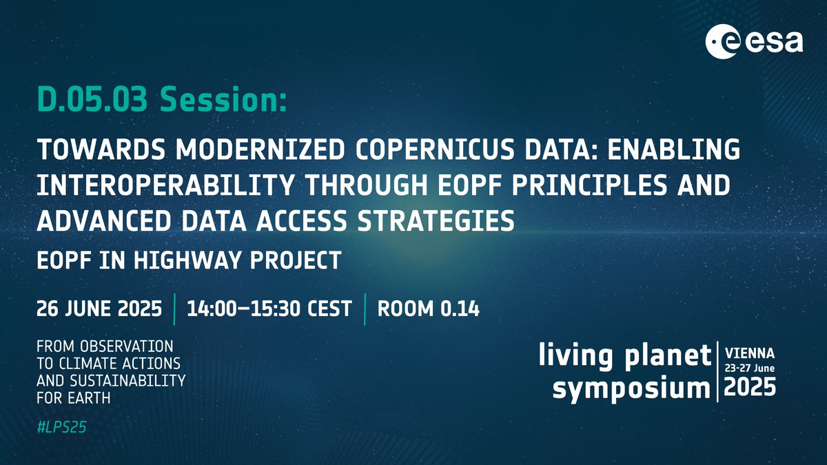 sentinelonline_'s tweet image. 📍 #LPS25
📅 26 June 2025 | 🕑 14:00–15:30 CEST | 📍 Room 0.14
"EOPF in Highway Project"
🔗 lps25.esa.int
#EOPF #Copernicus #ESA #CloudProcessing #HighwayProject