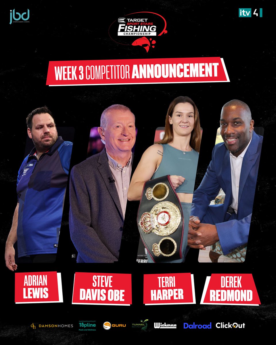 Target Sports Stars Fishing Championship (@sportsstarsfish) on Twitter photo With just over 5 weeks to go, here is our THIRD set of competitors 🎣
🎯<a href="/jackpot180/">Adrian Lewis</a>
🎱 <a href="/SteveSnooker/">Steve Davis</a>
🥊 <a href="/TerriHarper96/">Terri “Belter” Harper</a>
🏃♂️ <a href="/Derek_Redmond/">Derek A Redmond OLY</a>
#Fish #Fishing #Competition #SportsStarsFishing #Charity With just over 5 weeks to go, here is our THIRD set of competitors 🎣
🎯<a href="/jackpot180/">Adrian Lewis</a>
🎱 <a href="/SteveSnooker/">Steve Davis</a>
🥊 <a href="/TerriHarper96/">Terri “Belter” Harper</a>
🏃♂️ <a href="/Derek_Redmond/">Derek A Redmond OLY</a>
#Fish #Fishing #Competition #SportsStarsFishing #Charity